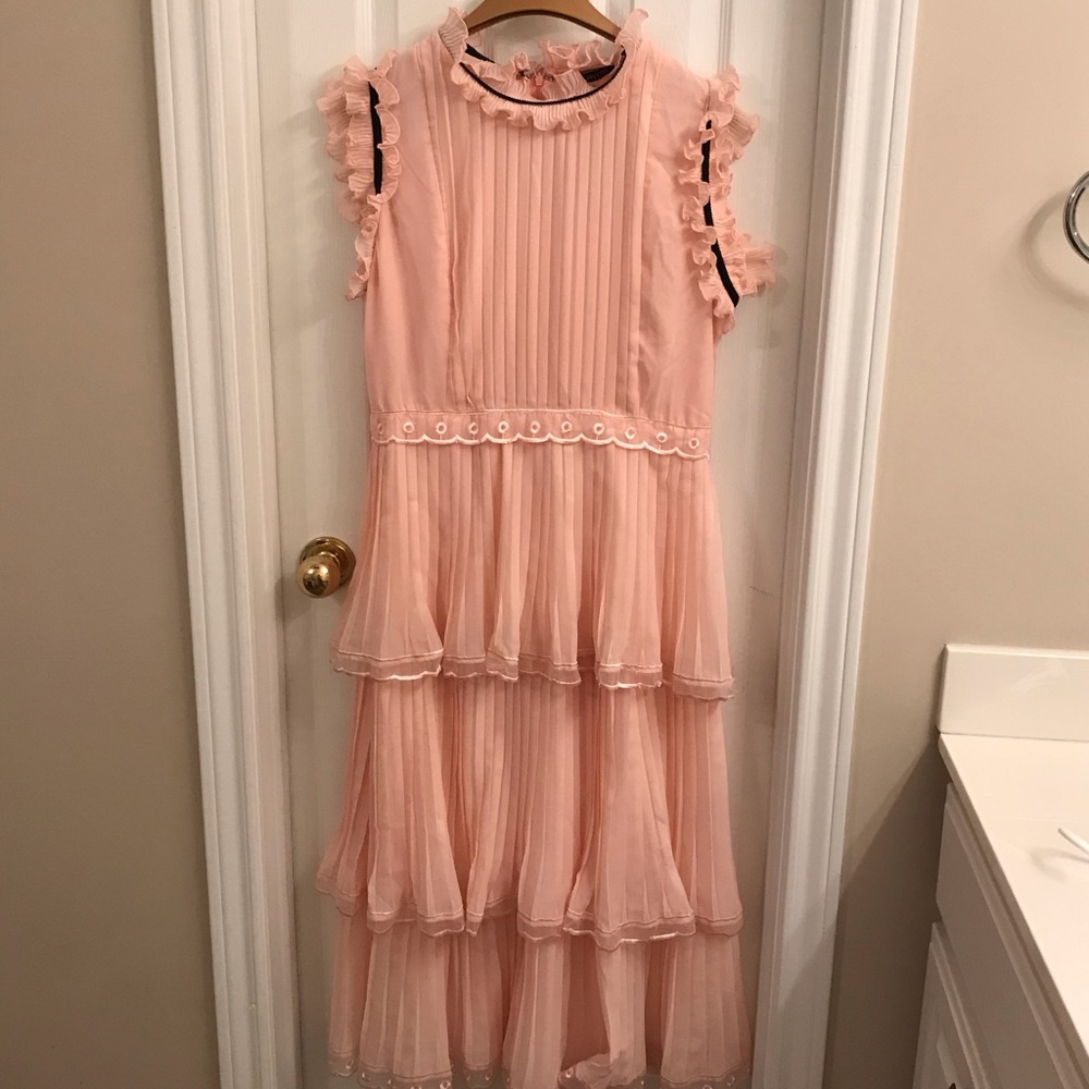 NWOT Pink High Neck Sleeveless Tiered Dress